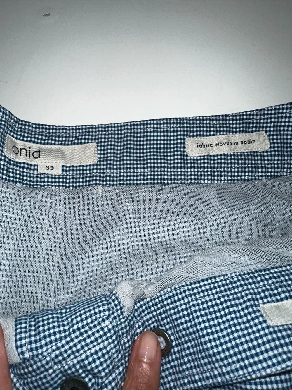 Onia Calder Swim Trunks Blue Gingham sz 33